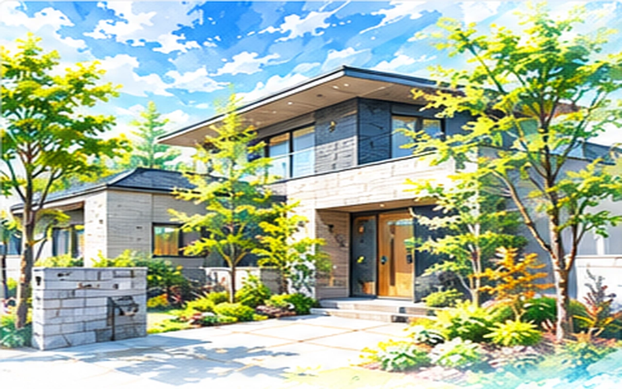 外構工事|住宅外構と植栽の施工イメージ